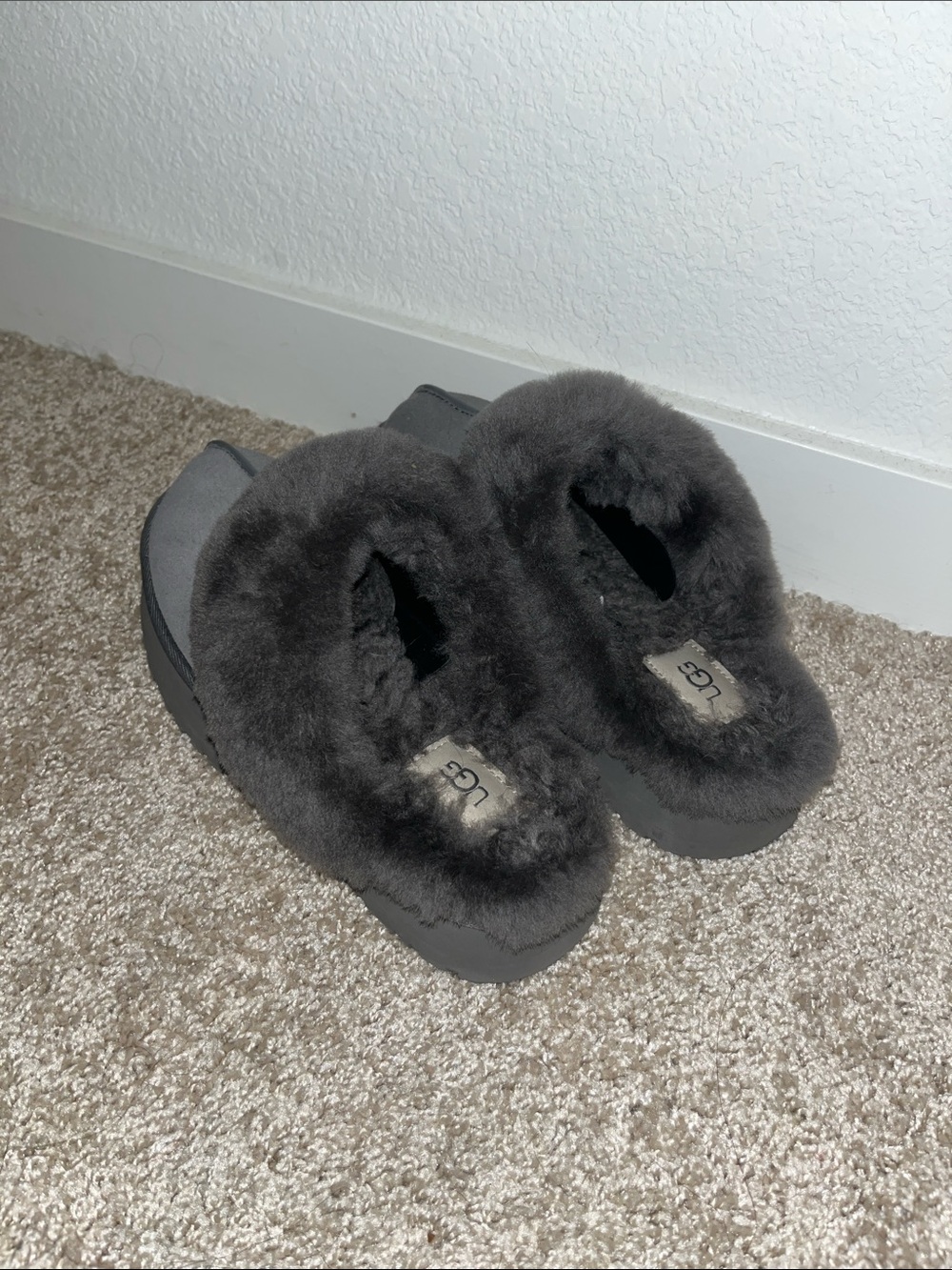 UGG Charcoal Fuzzy Slide Slippers